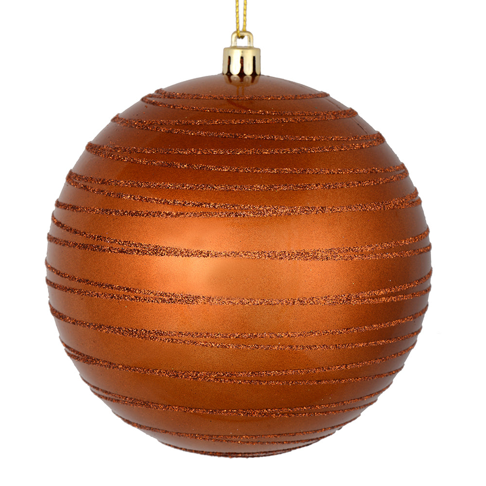 Vickerman 4" Copper Candy Finish Ball Ornament with Glitter Lines 4 per Bag