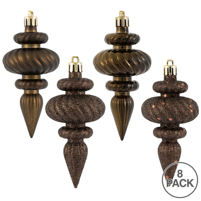 Vickerman 4" Chocolate 4-Finish Finial Ornament 8 per Box