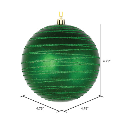 Vickerman 4.75" Green Candy Finish Ball Ornament with Glitter Lines 4 per Bag