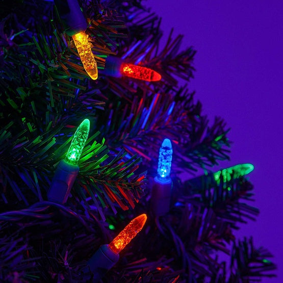 50 Light LED Mini Ice (M5) Light Set Multi Bulbs on Green Wire, Approx. 17'8" Long