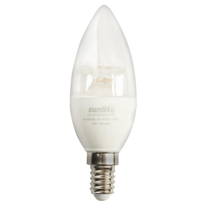 Sunlite 81486 LED B10 Clear Torpedo Tip Chandelier Light Bulb, 5 Watts (40W Equivalent) 470 Lumens, European E14 Base, Dimmable, 2700K Warm White - 6 Pack