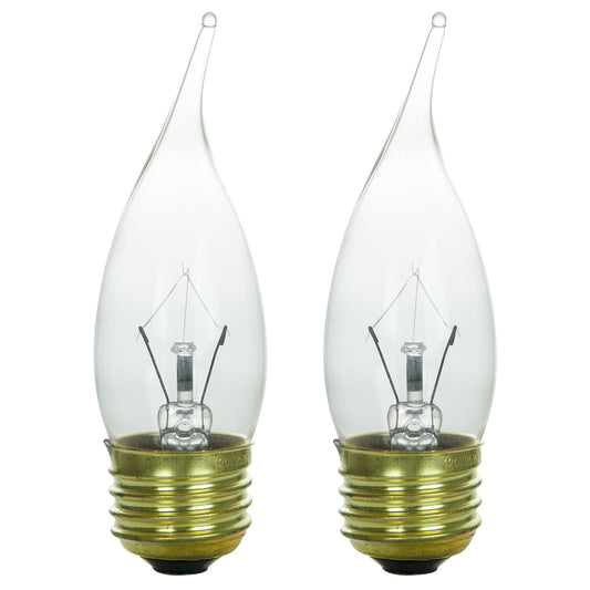 2-Pack Sunlite 60 Watt Flame Tip Chandelier, Medium Base, Clear