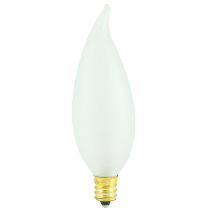 Bulbrite 40CFF/32/2 40 Watt Incandescent CA10 Flame Tip Chandelier Bulb, Candelabra Base, Frost