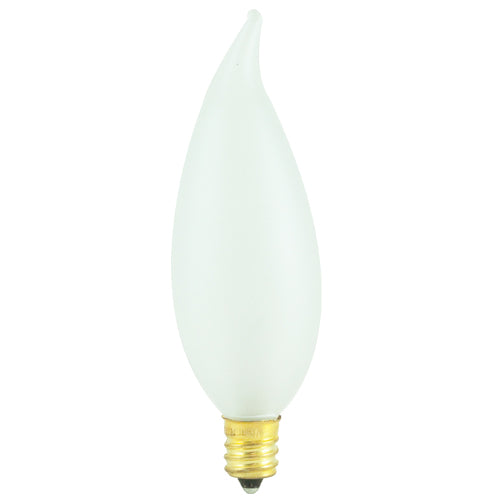 Bulbrite 40CFF/32/2 40 Watt Incandescent CA10 Flame Tip Chandelier Bulb, Candelabra Base, Frost