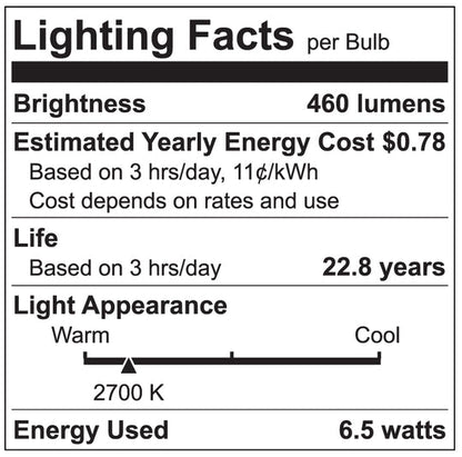 Luxrite LED BR20 Light Bulb, 6.5W, 460 Lumens, 2700K - Warm White, 80 CRI, Frosted White Finish, Dimmable (LR31840)