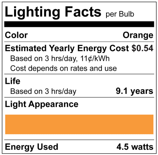 Luxrite LED B11 Colored Filament Torpedo Light Bulb, E12 Candelabra Base, 4.5W, Orange Finish, Pack of 8 (LR21746)