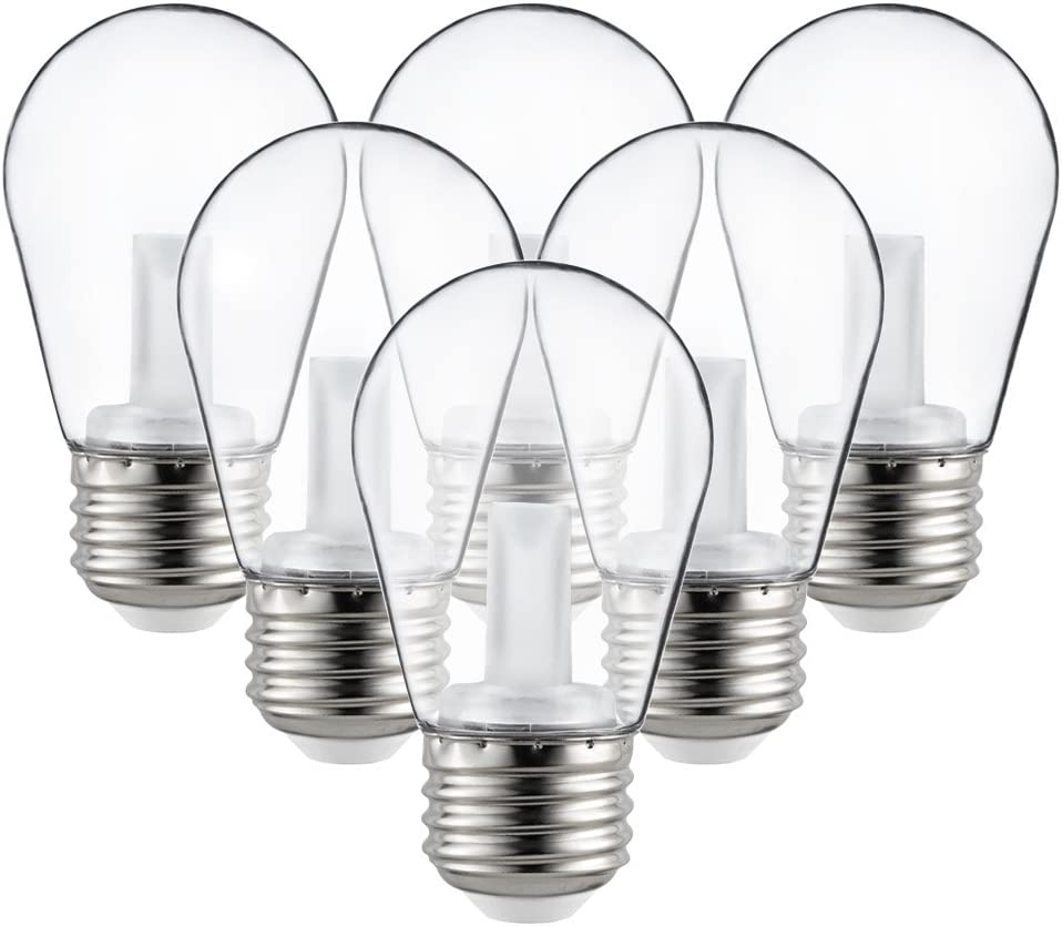 Sunlite 81067-SU LED S14 String Light Bulb, Warm White, Clear, Pack of 6