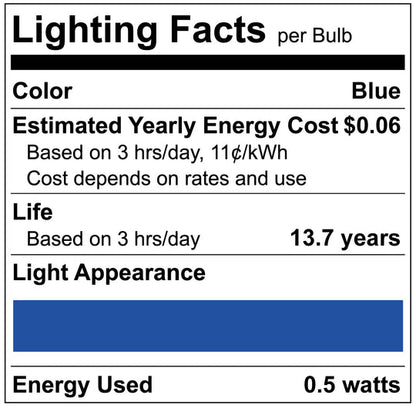 Luxrite LED C7 Small Light Bulb, E12 Candelabra Base, 0.5W, Blue Finish, Pack of 12 (LR21753)