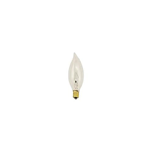 Bulbrite 25CFC/HV 25 Watt High Voltage Incandescent CA10 Flame Tip Chandelier Bulb, Candelabra Base, 220 Volt, Clear