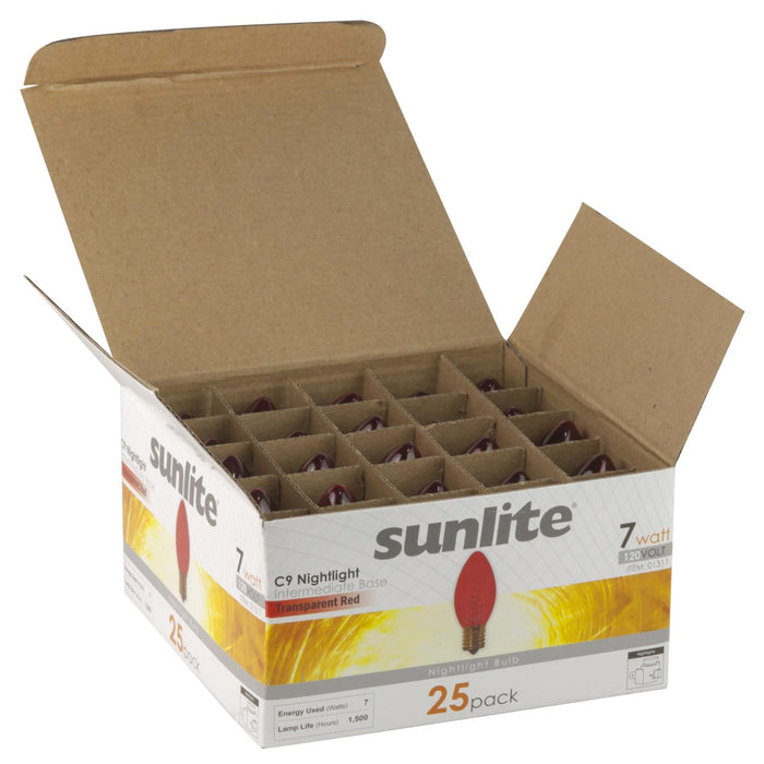 Sunlite 7 Watt C9 Colored Night Light, Intermediate Base, Transparent Red
