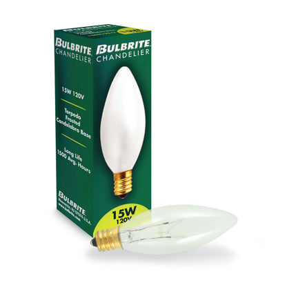 Bulbrite Torpedo 25mm, 15 Watt Dimmable B8 Incandescent Light Bulbs with E12 Candelabra Base, Clear, Pack of 50