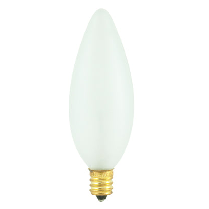 Bulbrite 25CTF/32/3 25 Watt Incandescent B10 Torpedo Chandelier Bulb, Candelabra Base, Frost