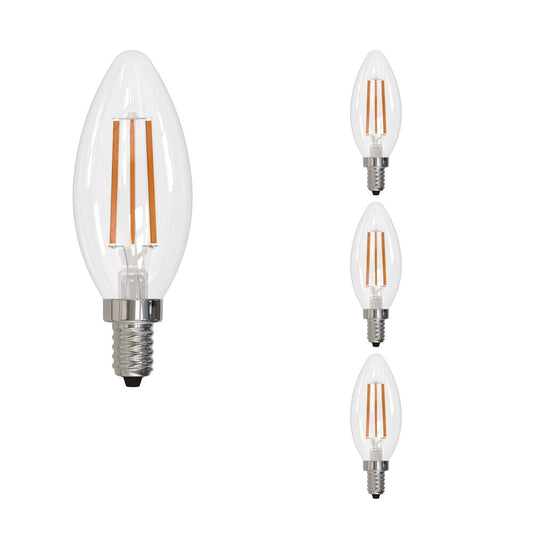 Bulbrite LED Filament Pack of (4) 6.5 Watt Dimmable B11 Light Bulbs with a Clear Finish and Medium (E26) Base - 2700K (Warm White Light), 750 Lumens