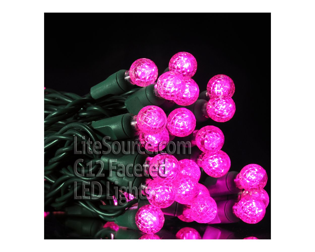 50 Light LED Razzberry (G12) Light Set Pink Bulbs on Green Wire, Approx. 17'8" Long