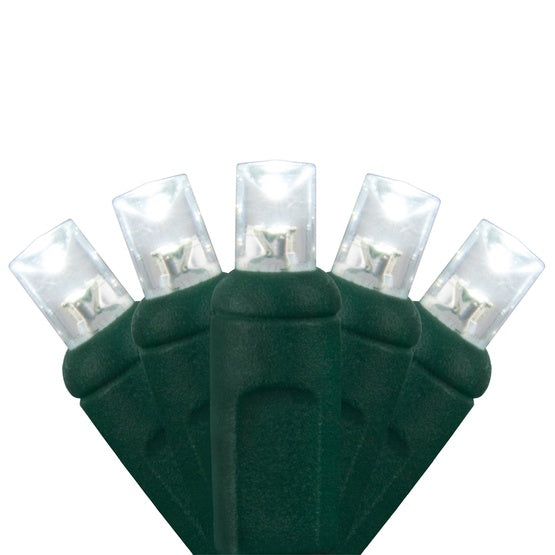 50-LITE 6" SPACING RECTIFIED 5MM CONICAL TWINKLE LED LIGHT SET; COOL WHITE BULBS; GREEN WIRE; POLYBAG, Approx. 25' Long