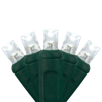 50-LITE 6" SPACING RECTIFIED 5MM CONICAL TWINKLE LED LIGHT SET; COOL WHITE BULBS; GREEN WIRE; POLYBAG, Approx. 25' Long