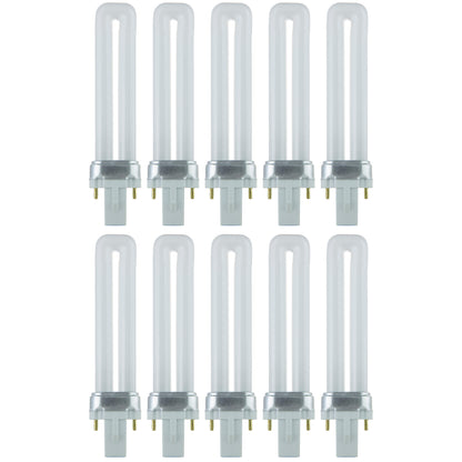 Sunlite PL7/SP41K 10PK 2-Pin Fluorescent 7W 4100K Cool White U Shaped PL CFL Twin Tube Plugin Light Bulbs with G23 Base (10 Pack)