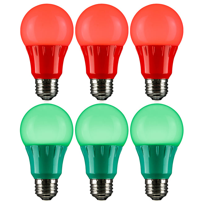 Sunlite 41285-SU Decorative Holiday Light Bulbs, Christmas Lighting, LED A19, Medium Base, 3 Watt, UL Listed, Red and Green, 6 Pack
