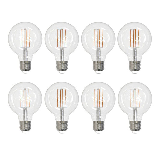 Bulbrite Pack of (8) 7 Watt Dimmable Clear Globe G25 LED Light Bulbs with Medium (E26) Base, 2700K Warm White Light, 800 Lumens