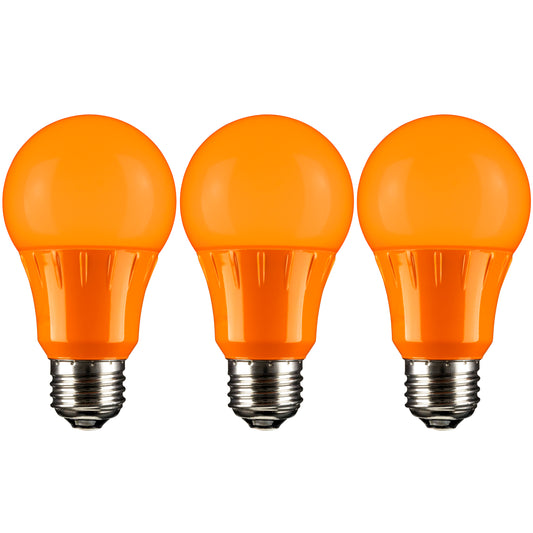 Sunlite 40452-SU LED A19 Colored Light Bulb, 3 Watts (25w Equivalent), E26 Medium Base, Non-Dimmable, UL Listed, Orange 3 Pack