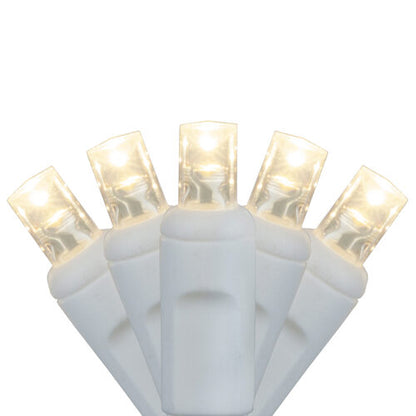 50-LITE 6" SPACING RECTIFIED 5MM CONICAL TWINKLE LED LIGHT SET; WARM WHITE BULBS; WHITE WIRE; POLYBAG, Approx. 25' Long