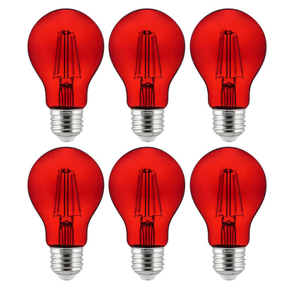 Sunlite 40943 LED Filament A19 Standard 4.5-Watt (60 Watt Equivalent) Colored Transparent Dimmable Light Bulb, Red, 6 Pack