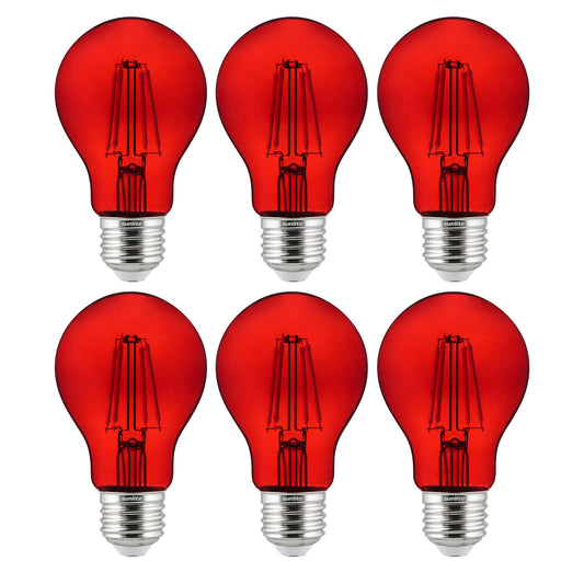 Sunlite 40943 LED Filament A19 Standard 4.5-Watt (60 Watt Equivalent) Colored Transparent Dimmable Light Bulb, Red, 6 Pack