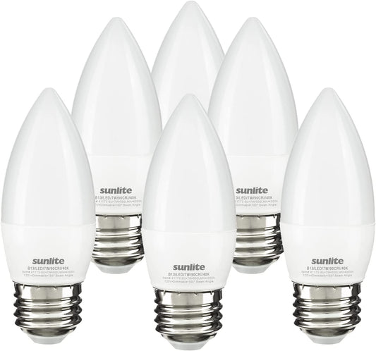 LED Torpedo Tip B11 Chandelier Light Bulb, 7 Watts (60W Equivalent), 500 Lumens, Medium Base (E26), Dimmable, Energy Star, 40K - Cool White, Frost 6 Pack