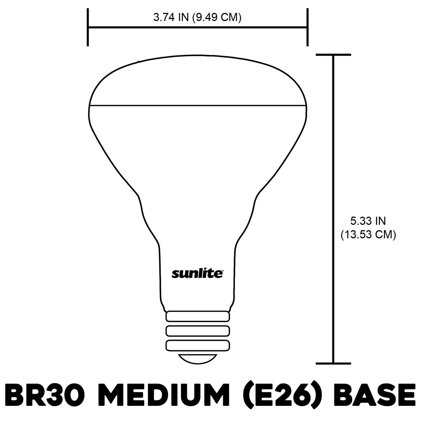 Sunlite BR30 LED Reflector Bulb, Dimmable, 10 Watt (65 Watt Equivalent), Medium (E26) Base, 3000K Warm White, Energy Star Certified, 750 Lumen Output, 25,000 Hour Lifespan