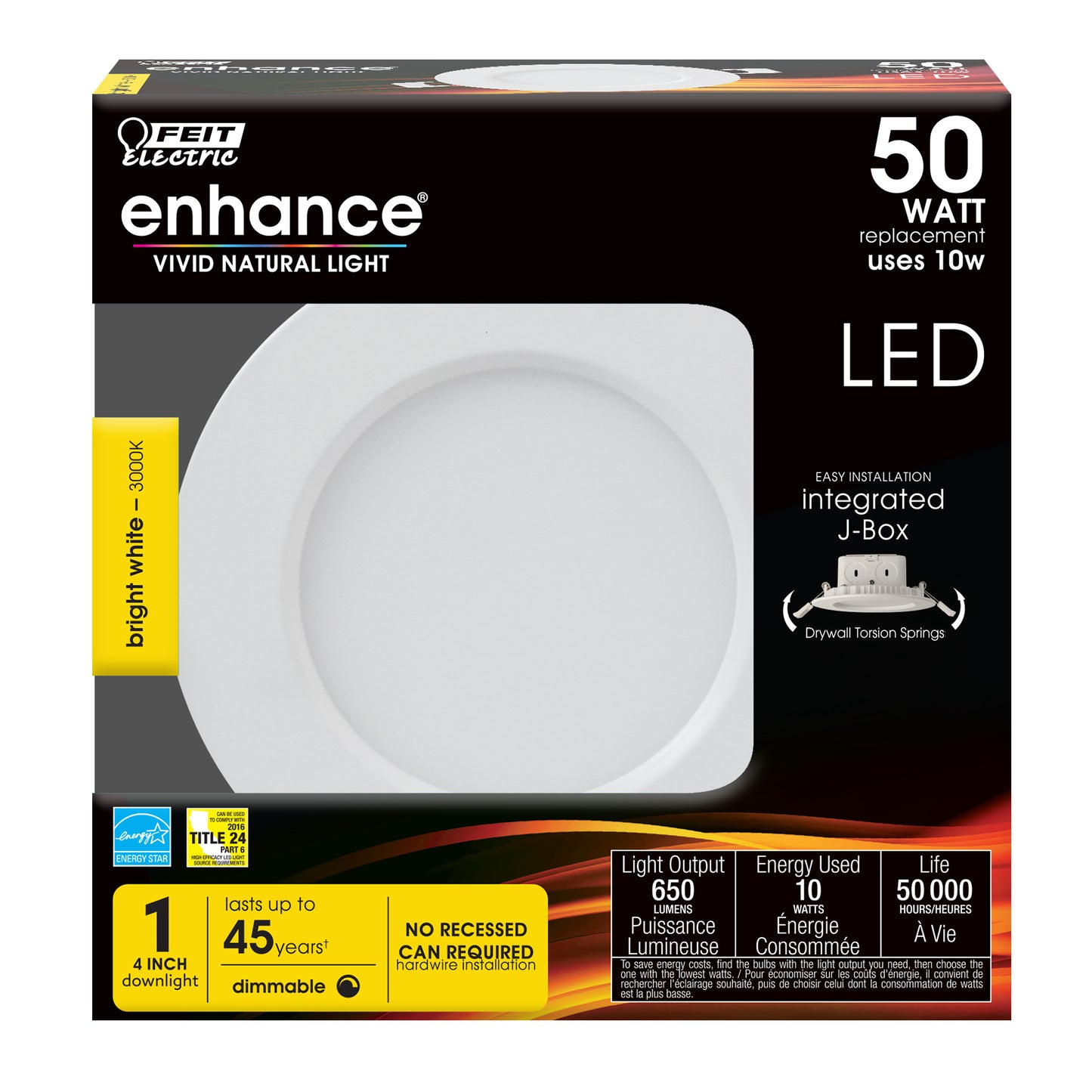 650 Lumen 3000K 4 in. Integrated J-Box Recessed Downlight