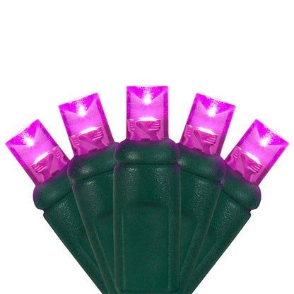 50-LITE 6" SPACING RECTIFIED 5MM CONICAL LED LIGHT SET; PINK BULBS; GREEN WIRE, Approx. 25' Long