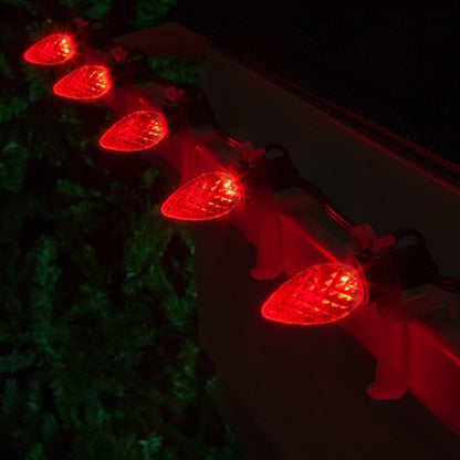 25 Light LED C7 Light Set Red Bulbs on Green Wire, Approx. 16'6" Long