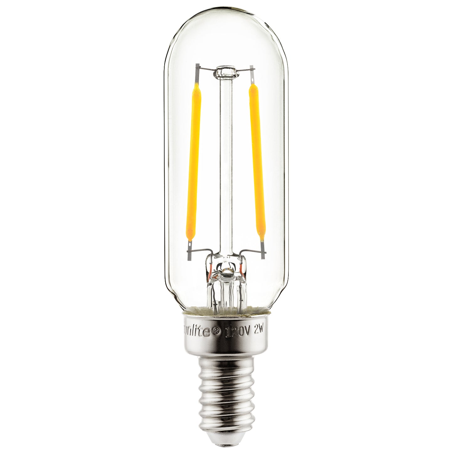 Sunlite 80502 LED Filament T8 Tubular Light Bulb, 2 Watts (25W Equivalent), 130 Lumens, Candelabra E12 Base, Dimmable, 85 mm, UL Listed, 2700K Warm White, 1 Pack