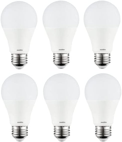 Sunlite LED A19 Standard Light Bulb, 11 Watts (75W Equivalent), 1100 Lumens, Medium Base (E26), Dimmable, UL Listed, Energy Star, 6500K Daylight, Dimmable - 6 Pack