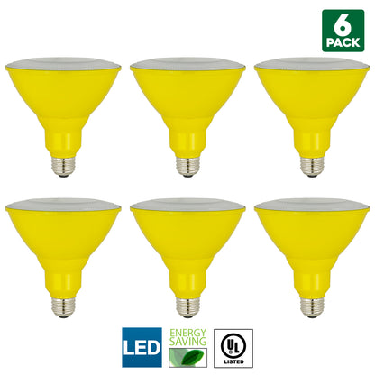 Sunlite LED PAR38 Yellow Floodlight Bulb, 8W (25W Equivalent), Medium (E26) Base, Indoor, Outdoor, Wet Location, 25,000 Hour Lifespan, UL Listed