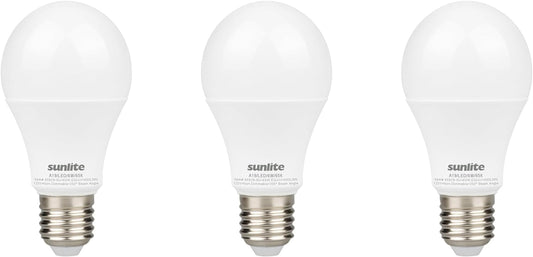 Sunlite LED A19 Light Bulb, 6 Watts (40 Watt Equivalent), 480 Lumens, 120 Volts, Non-Dimmable, 200 Degree Beam Angle, Medium E26 Base, ROHS Compliant, UL Listed, 6500K Daylight, 3 Pack