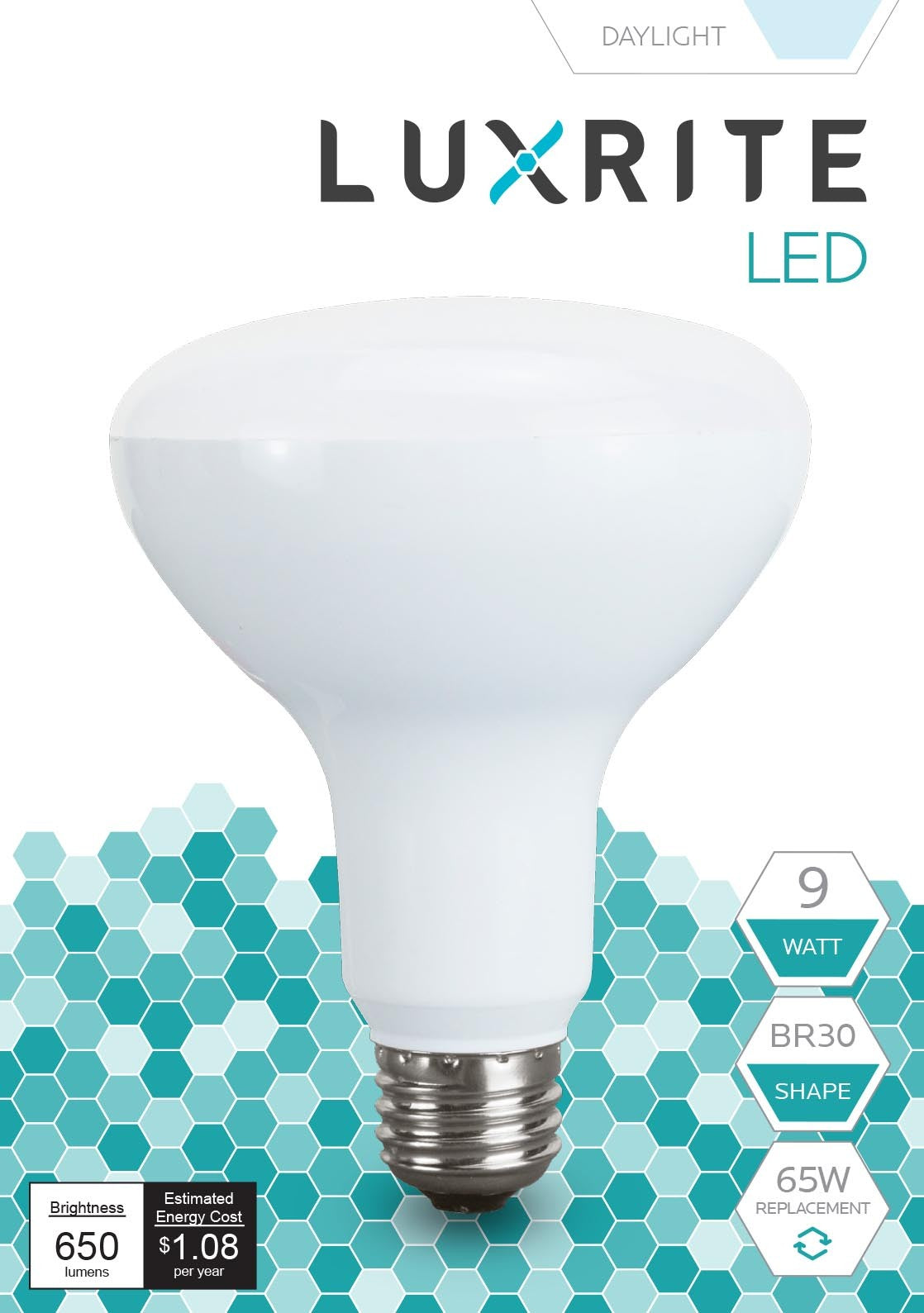 Luxrite LED BR30 Reflector Light Bulb, 9W, 650 Lumens, 6500K - Daylight, 80 CRI, Frosted White Finish, Dimmable (LR31855)