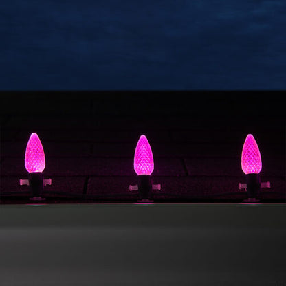 25-Light LED C9 Light Set; Pink Bulbs on Green Wire, Approx. 16'6" Long