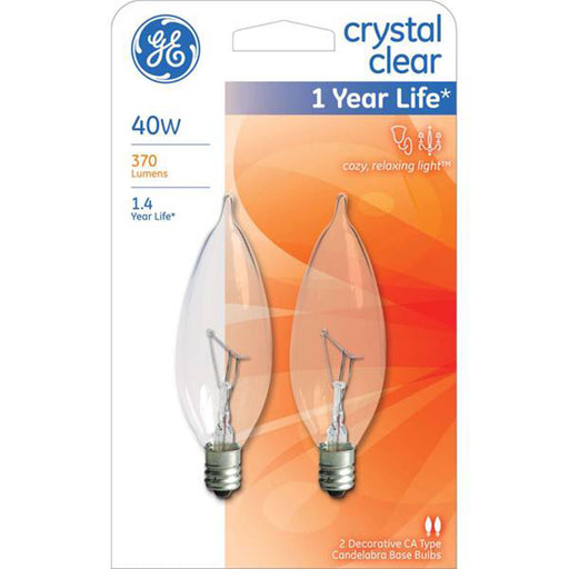 GE Lighting Crystal Clear 76236 40-Watt, 370-Lumen Bent Tip Light Bulb with Candelabra Base 2-Pack