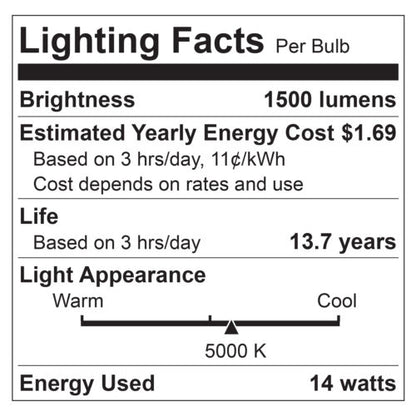 Sunlite 80858-SU LED A19 Super Bright Light Bulb, Non-Dimmable, 14 Watt (100 Watt Equivalent), 1500 Lumens, Medium (E26) Base, UL Listed, 50K - Super White, Pack of 12