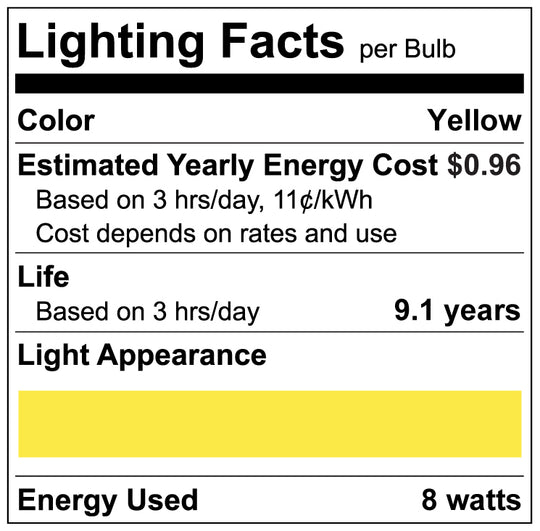 Luxrite LED A19 Colored Light Bulb, E26 - Medium Base, 8W, Yellow Finish, Non-Dimmable, Shatter Proof (LR21490)