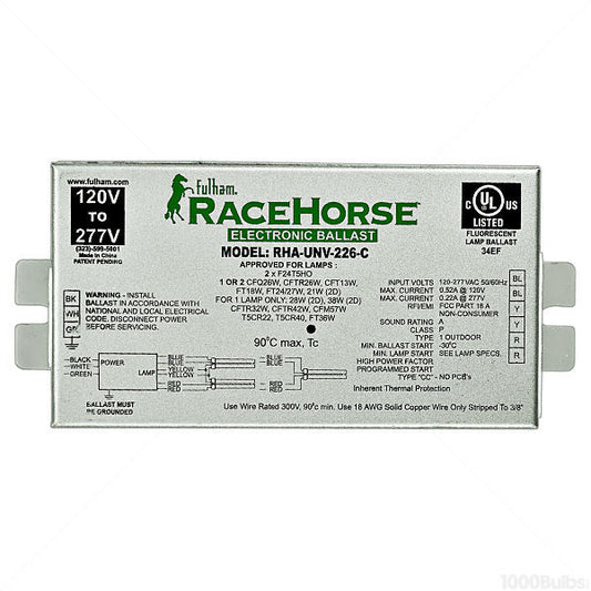 Fulham RaceHorse RHA-UNV-226-C (2) Lamp - 26 Watt CFL - 120/277 Volt - Programmed Start - 1.06 Ballast Factor