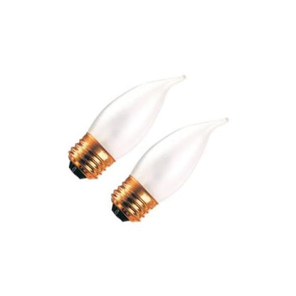 Bulbrite B25EFF 25 Watt Incandescent CA10 Flame TIp Chandelier Bulb, Medium Base, Frost, 2-Pack