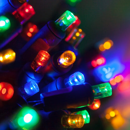 SUPER STROBE 50-LITE 4" SPACING 5MM LED LIGHT SET; MULTI BULBS; GREEN WIRE, Approx. 17'4" Long