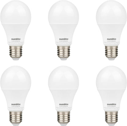 Sunlite LED A19 Light Bulb, 9 Watts (60W Equivalent), 800 Lumens, 120V, Dimmable, Medium E26 Base, Energy Star, 90 CRI, 230 Degree Beam Angle, UL Listed, Title-20 Compliant, 3000K Warm White, 6 Pack