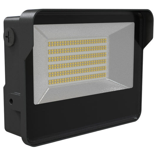 LED Outdoor Flood Light Fixture, Wall Mount, Power Tunable 45W/60W/80W, 11200 Lumens, Color Tunable 30K/40K/50K, 120-277V, Dimmable, Photocell, UL Listed, Black