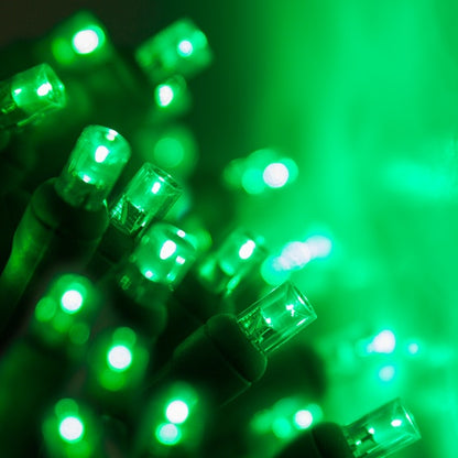 50 Light LED Conical (5MM) Light Set Green Bulbs on Green Wire, Approx. 17'4" Long