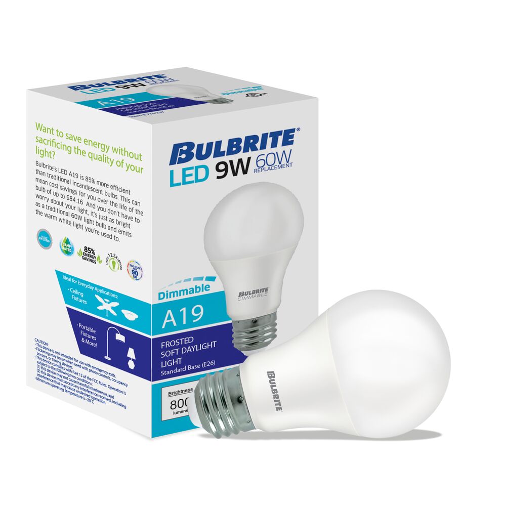 Bulbrite LED A19 Dimmable Medium Screw Base (E26) Light Bulb, 60 Watt Equivalent 5000K, 36 Pack