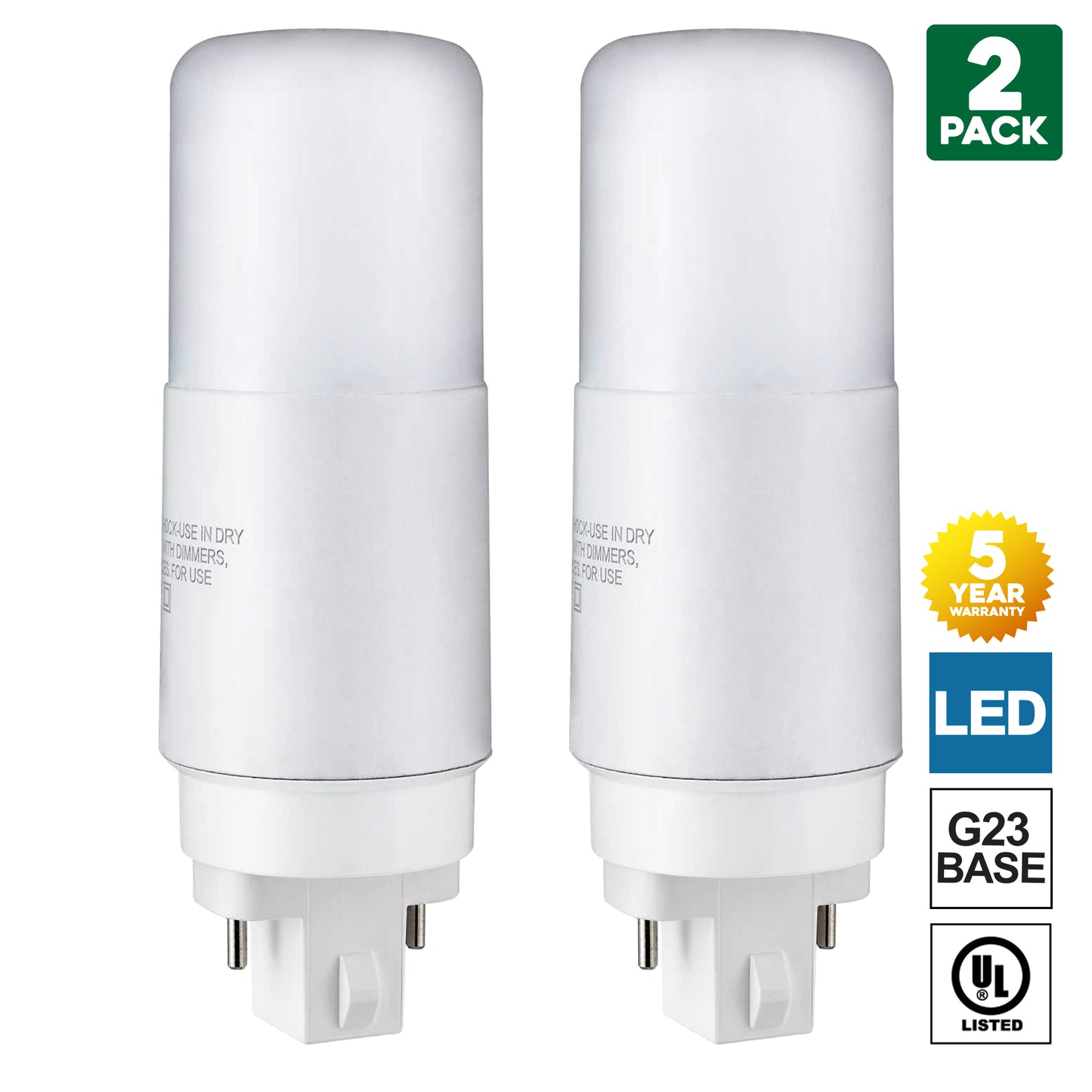 Sunlite G23 LED Bulb, 2-Pin PLV, 7 Watt, Warm White (3000K), Full 360 Degree Illumination, 13 Watt CFL Replacement (Ballast Bypass Required)