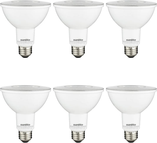 Sunlite 80883 LED PAR30 Long Neck Recessed Light Bulb, 10 Watt, (75W EQ), 800 Lm, Medium (E26) Base, Dimmable, UL Listed, Wet Location, indoor/outdoor, Energy Star Certified, 5000K Super White, 6 Pack